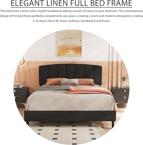 Miniatura 4 de alazyhome Base de cama tapizada de tamaño individual con cabecera tapizada de terciopelo y listones de madera, soporte no necesita somier, fácil