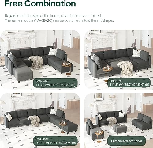 Miniatura 5 de LLappuil Par de sofás modulares con módulo de reposabrazos laterales para personalizar el sofá modular personalizado impermeable antiarañazos y tela