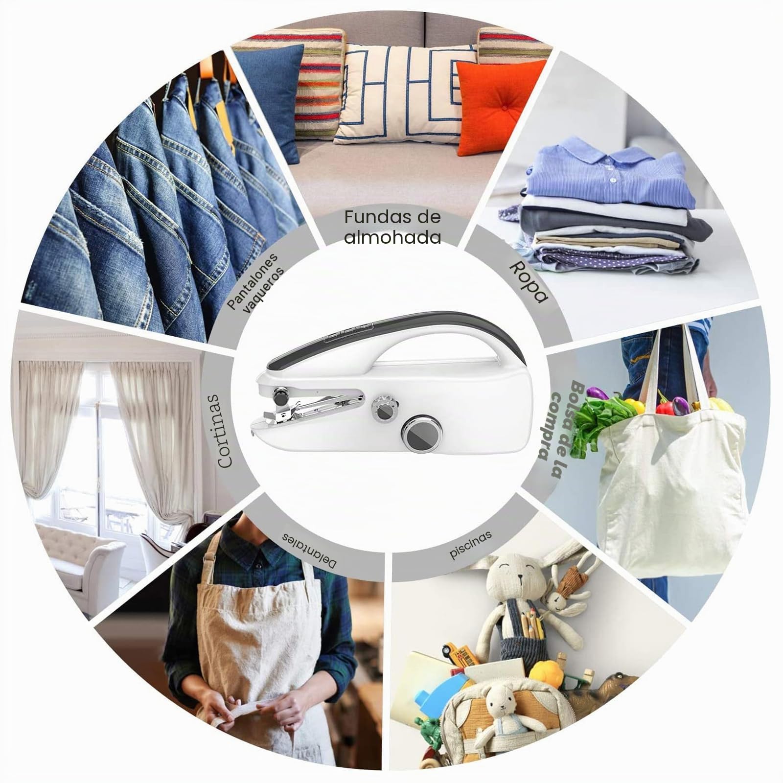 Máquina de Coser Manual de Doble Alimentación – Mini Máquina Portátil, 375 PPM, con Kit de Costura para Principiantes & Hogar