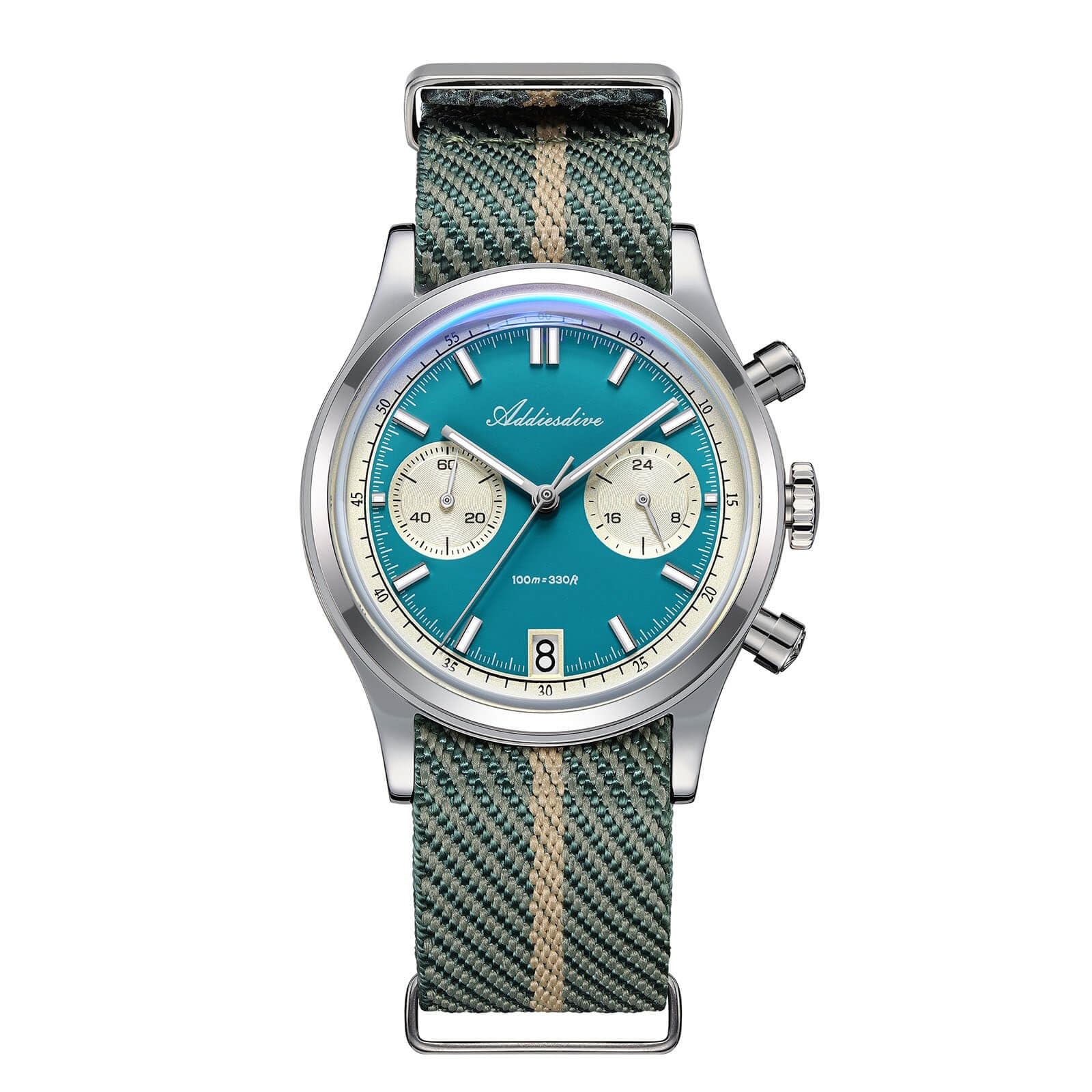 Addiesdive, orologio cronografo da uomo da 38 mm con quarzo giapponese VK64, stile militare vintage, cinturino in nylon, resistente all'acqua fino a 100 m, blu