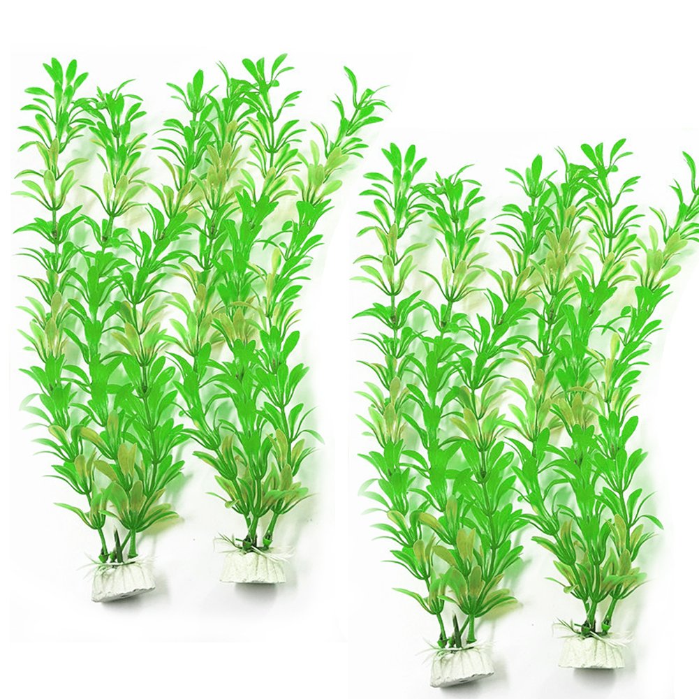 SLSON 4pcs Plantas Artificiales del Acuario Planta de Agua plástica decoración del Tanque de Pescados 11 Pulgadas de Altura Verde