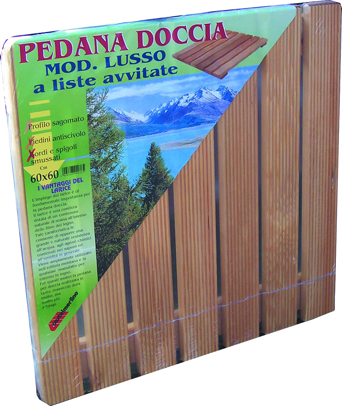 Castelmerlino Tarima para ducha en madera de alerce con listones atornillados 58x58 cm para platos de ducha 80x80