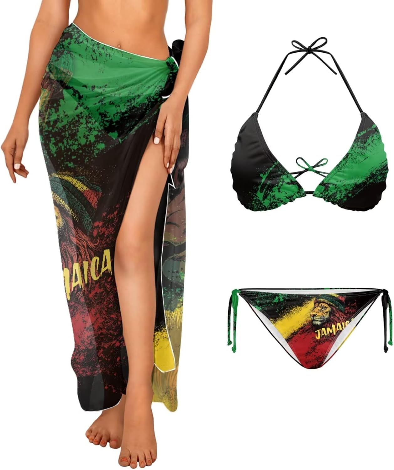 Xpyiqun Flag Bikini Sets for Women Swimsuits with Cover Up 3 Piece Halter Triangle Tie Side Bathing Suit Coverup Skirt