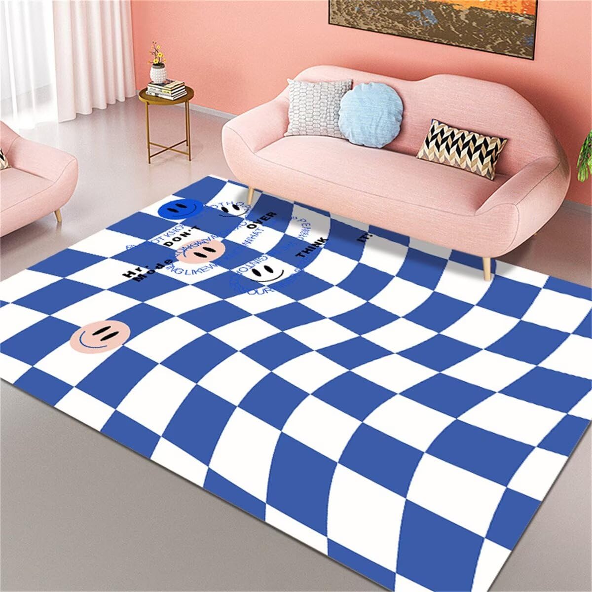 Tapis salon bleu abstrait 70x140 antidérapant chambre enfant