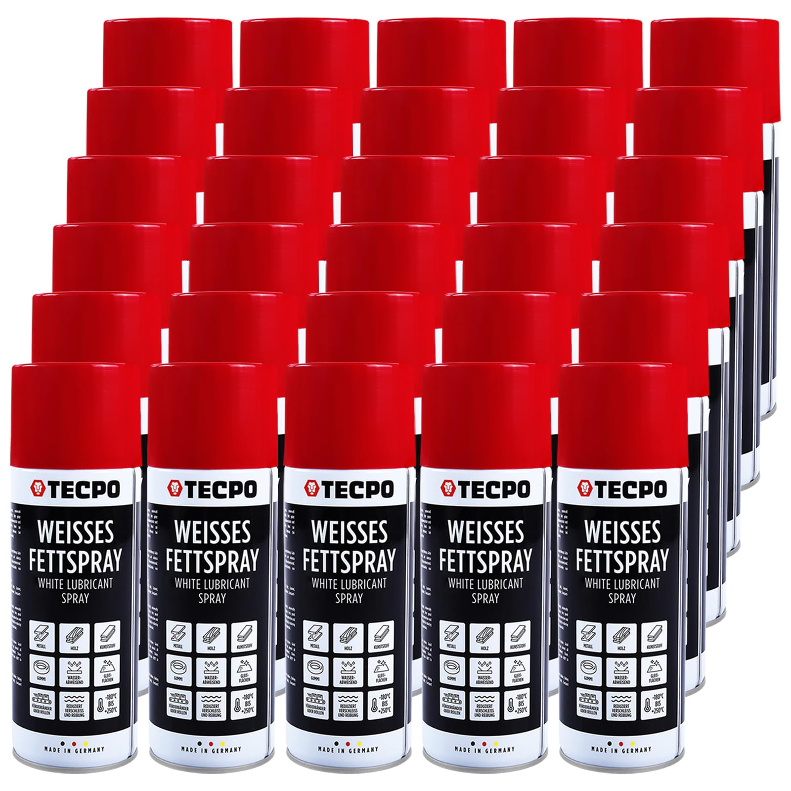TECPO Grasa en aerosol blanco 30 x 400 ml Grasa lubricante White Grease blanco spray de grasa con alto efecto de arrastre alta carga de presión para componentes móviles, protección contra la corrosión
