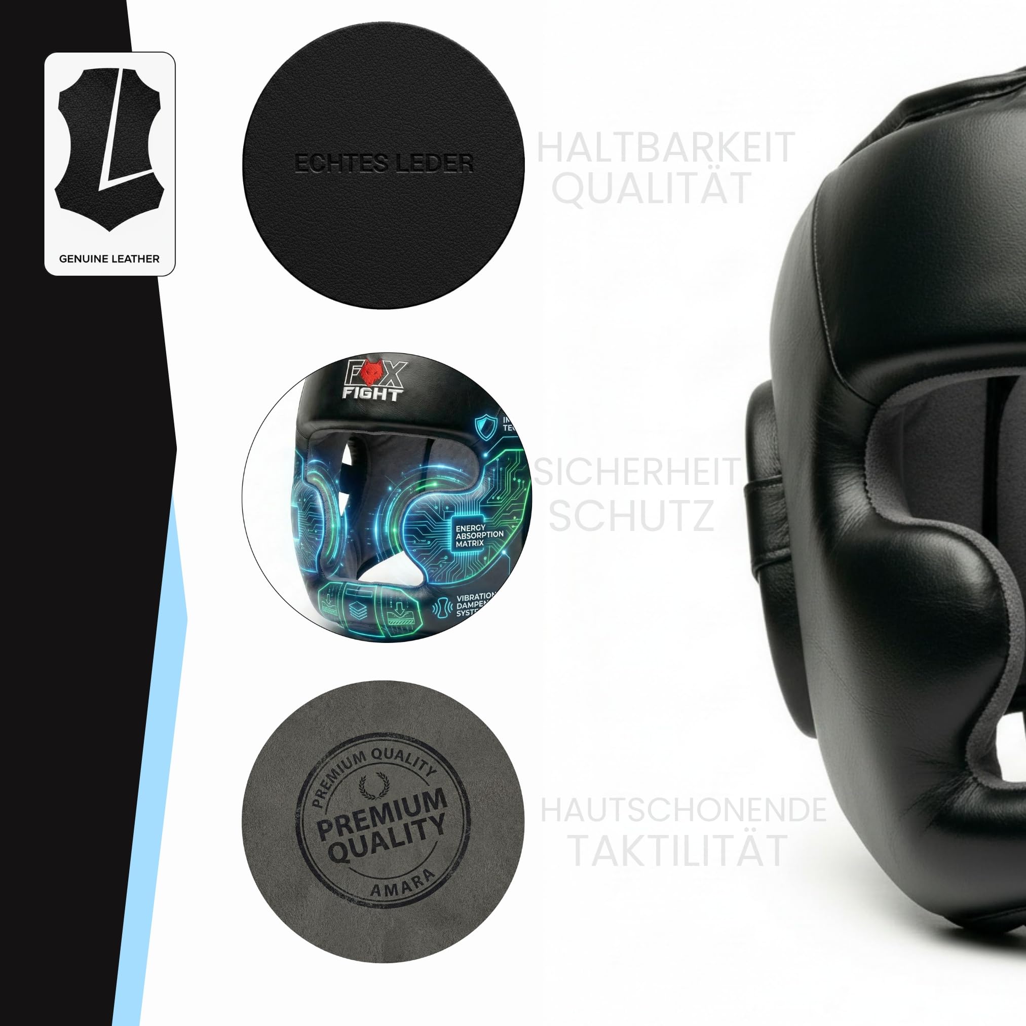 FOX-FIGHT Kopfschutz Full Face | aus echtem Leder | Boxhelm für Sparring | Verstellbare Größe für Boxen, MMA, Muay Thai, Kickboxen & Kampfsport