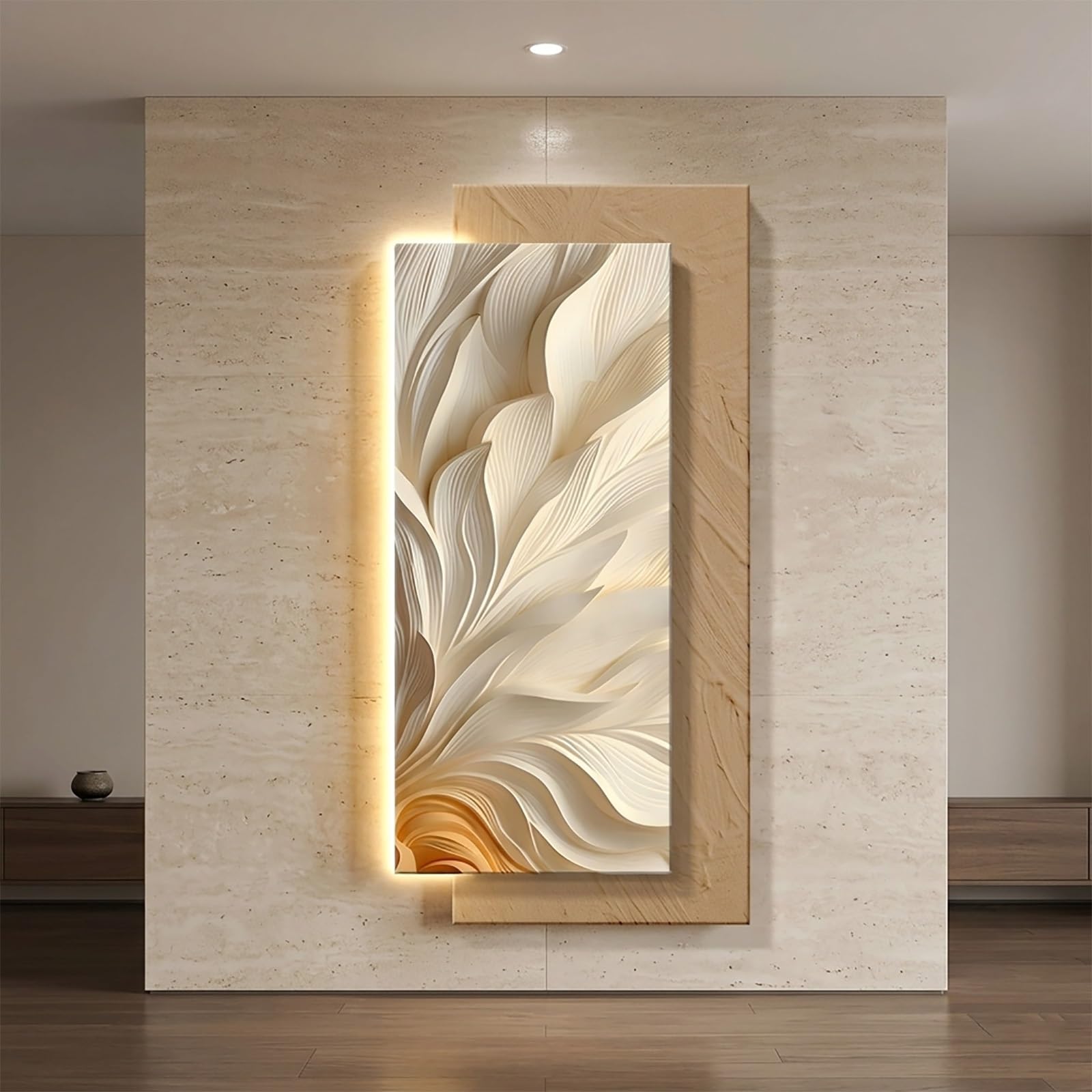 YHTCSXMD 3D LED Backlit Wall Art Decor with Sandstone Texture, Frameless Large Wall Sculpture, Modern Abstract Plug-in Mural for Living Room and Hallway(60x120cm/23.6x47.2in,B)