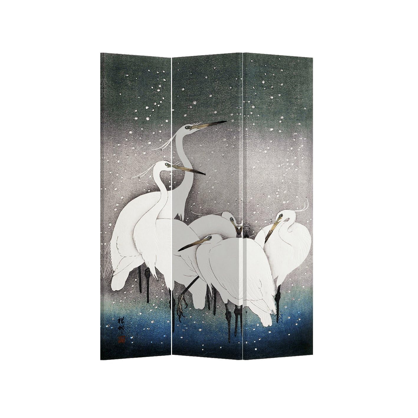 Fine Asianliving Kamerscherm Scheidingswand B160xH180cm 4 Panelen Vintage Bloesems Canvas Scherm Twee-zijdig Print Art 203-161