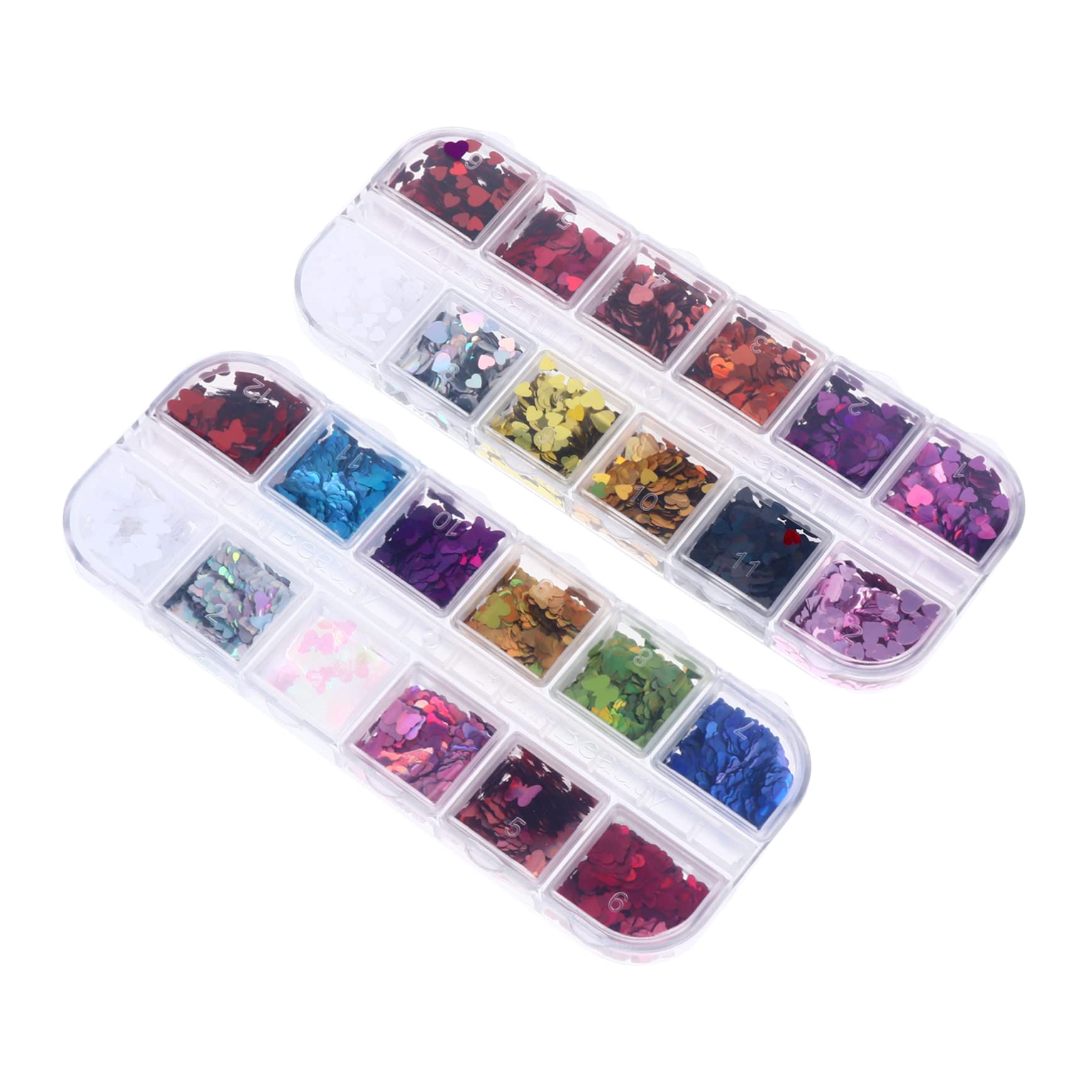 BIUDECO 2 Boxes of Heart Shaped Sequins Glitter Nail Art Flakes Professionals