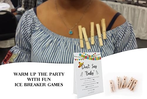 Miniatura 3 de Fiesta Don't Say Baby Game (1 letrero y 50 mini pinzas naturales) Juego de Don't Say Baby Shower, decoraciones de baby shower, juegos de baby