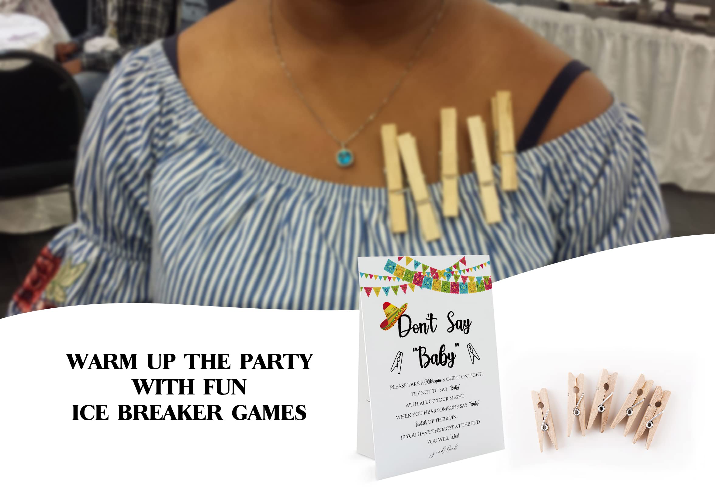 Fiesta Don't Say Baby Game 1 Sign & 50 Mini Clothespins
