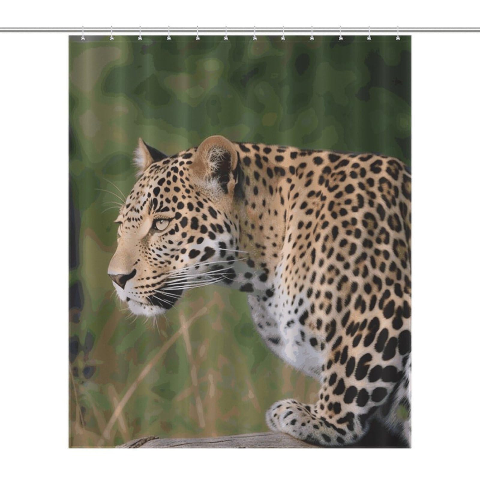 Rideau de douche imperméable 152 x 183 cm motif léopard africain avec œillets métalliques