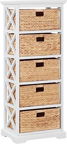 eHemco Hampton Meadows - Armario de almacenamiento con extremo X de 5 niveles con 5 cestas de mimbre, color blanco