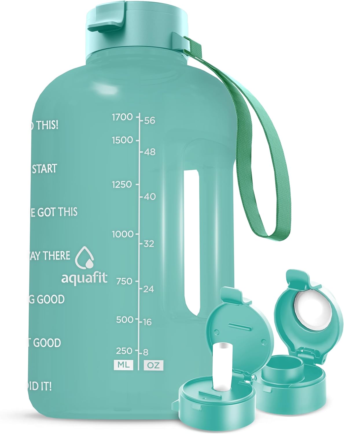 AQUAFIT Half Gallon Water Bottle With Time Marker Straw & Chug Lid