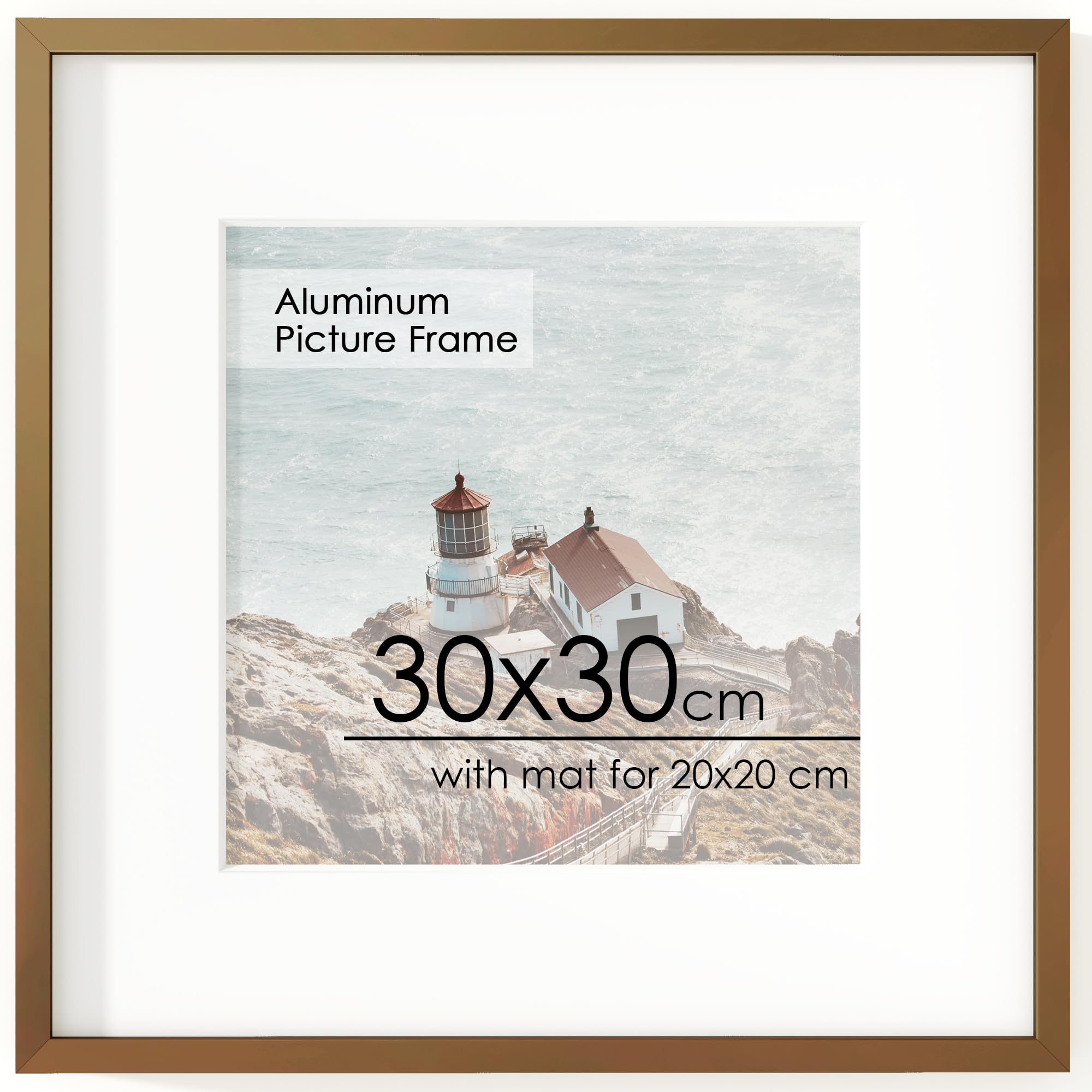 FLYJOE 30x30cm Metal Square Picture Frame For Wall With Mat For 20x20, 30x30 Aluminum Photo Frames with HD Plexiglass For Home Decor, Minimalist Modern Poster Frame Home Wall Decor, Bronze