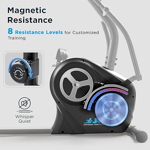 Miniatura 3 de JLL Smart Cross Trainer Bicicleta estática reclinada con ejercitadores de brazos, máquina estacionaria de resistencia magnética de 8 niveles, LCD,