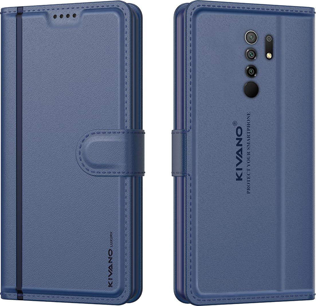 Compatible with Redmi 9 Prime/Poco M2 Artisanal Leather Wallet Case with Card Holder for Men Women, Magnetic Flip Folio Cover with Stand RFID Blocking Cell Case