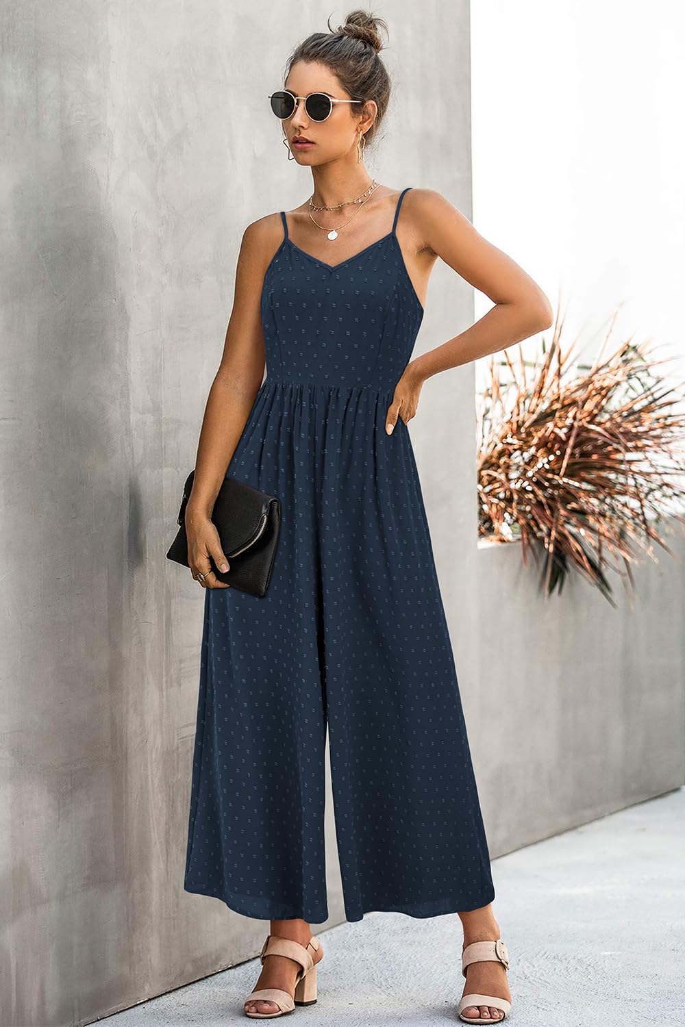 Monos de pierna ancha para mujer elegante verano casual LAISHEN Mameluco con bolsillos