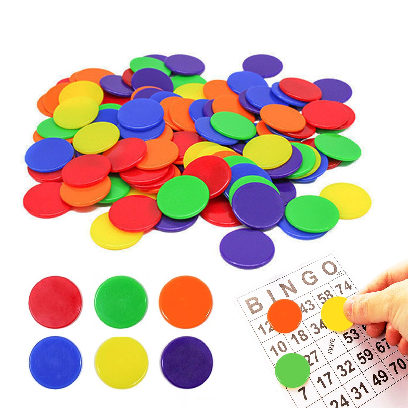 Megcdtr Counters For Maths, 400Pcs Colored Plastic Counters, Place Value Counters, 6 Colours Plastic Tokens Coins, Double Sided Counters for Children's Mathematical Counting Education (Diameter 19mm)