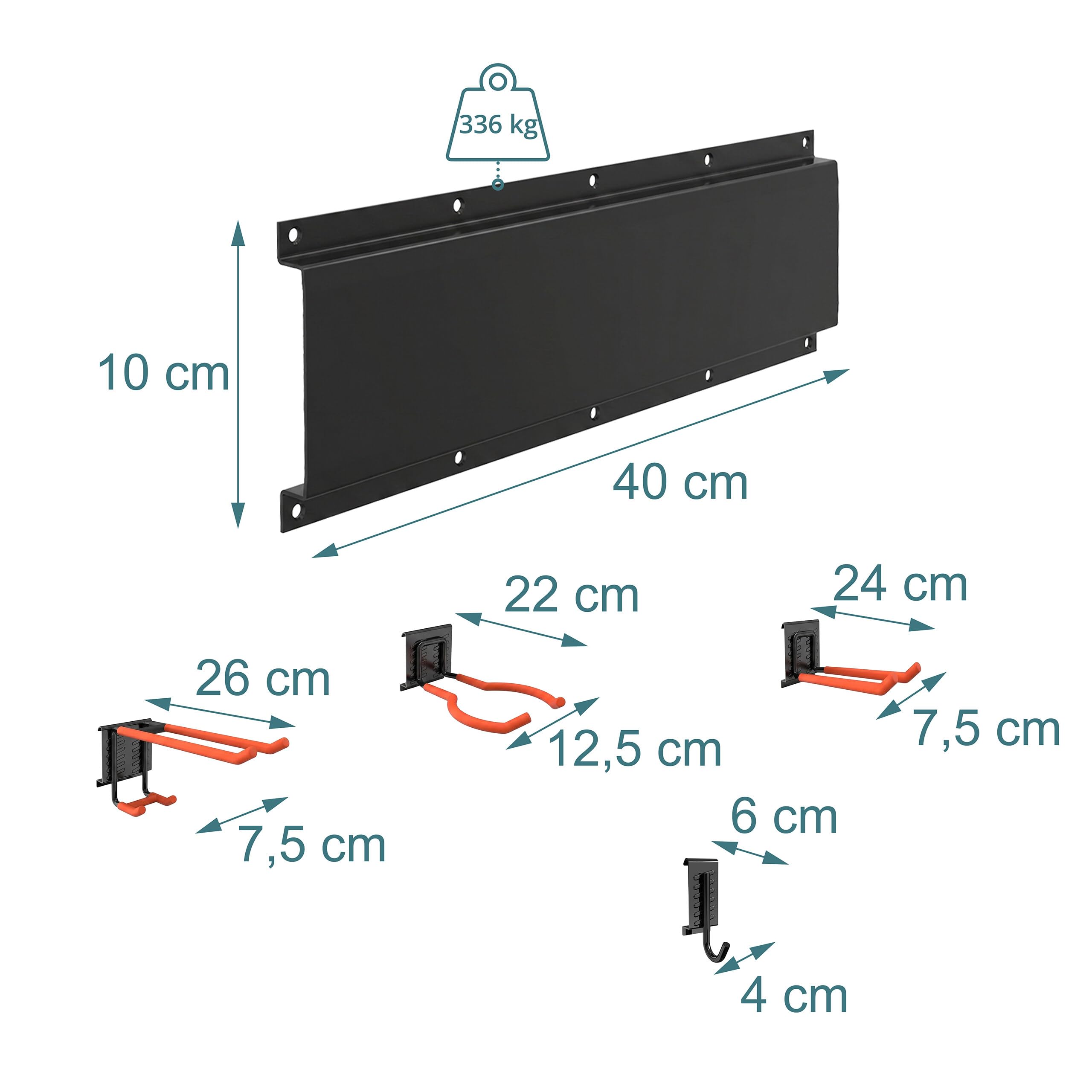 Relaxdays organizador de garaje montado en pared, negro/naranja