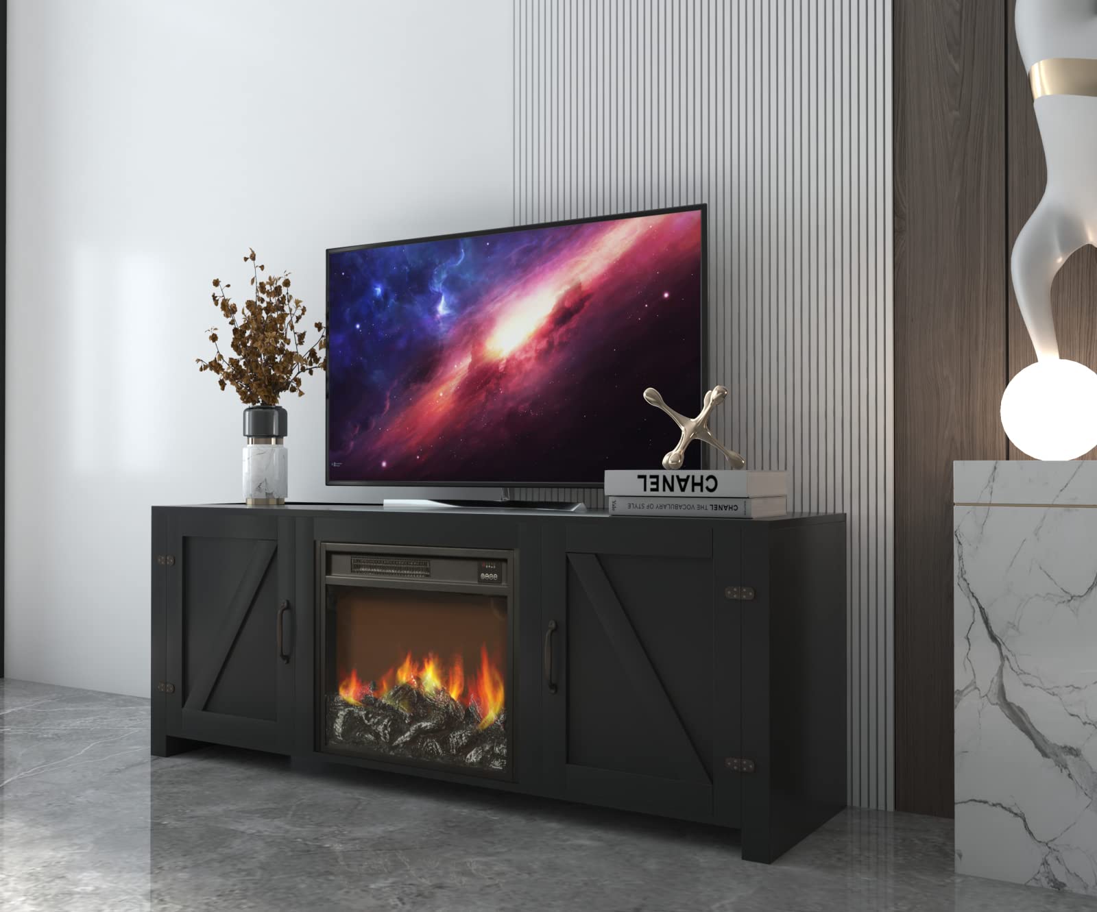 Buy Vitoki TV with Electric Fireplace, Farmhouse Fireplace