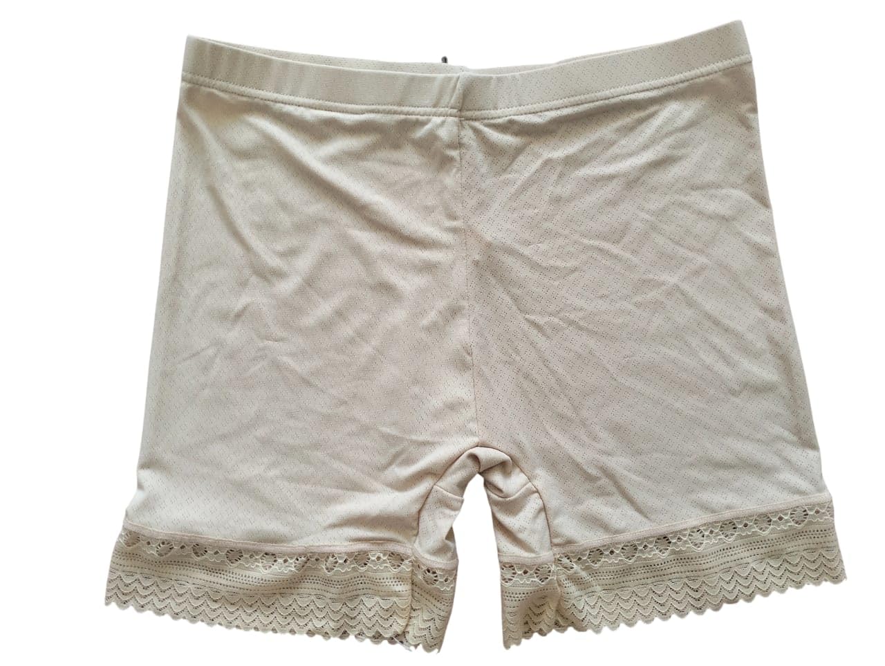 Women's Lace Trim Comfort Shorts, Polyester-Spandex Blend, High Rise, Breathable, Beige and White-image-49
