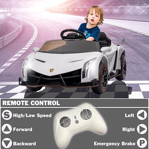 Miniatura 2 de NEWQIDA Lamborghini - Automóvil eléctrico para niños con licencia con control remoto de 12 V, funciona con batería, automóvil deportivo 4x4 con