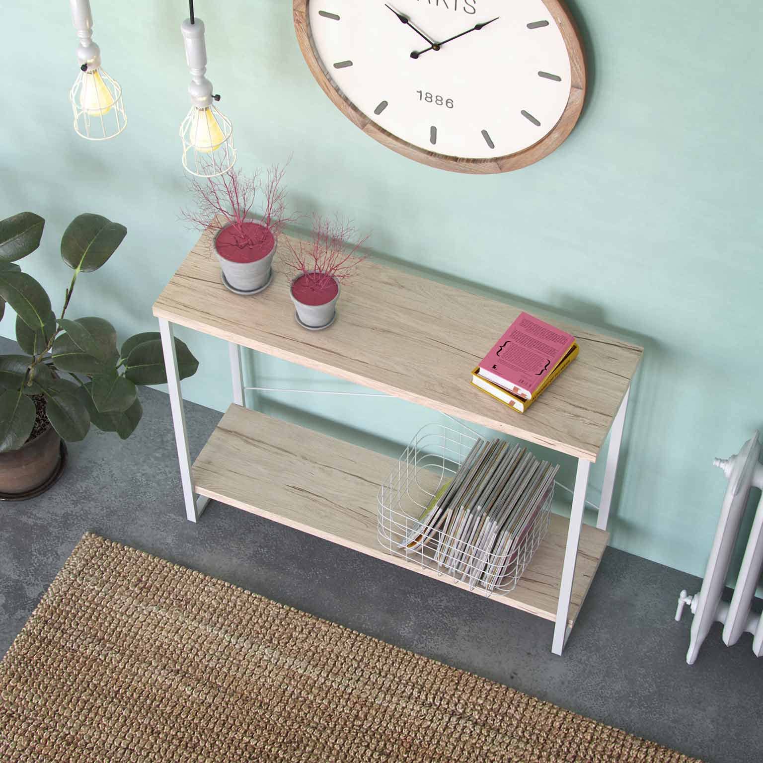 Versa Taline Mueble Recibidor Estrecho para Entrada o Pasillo, Mesa Consola, con Estante Inferior, Medidas (Al x L x An) 80 x 30 x 100 cm, Madera y Metal, Color Blanco