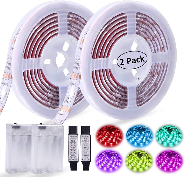 LED Strip Lights Battery Operated RGB LED Lights Strip Battery Powered Led Battery Lights 3 Keys Controller Battery Led Strip Lights 13.2FT/4M Color Changing Flexible LED Lights 2Pcs | 2Pcs13.2FT/4M, 3 Keys Controller, Color Changing Flexible Lights,