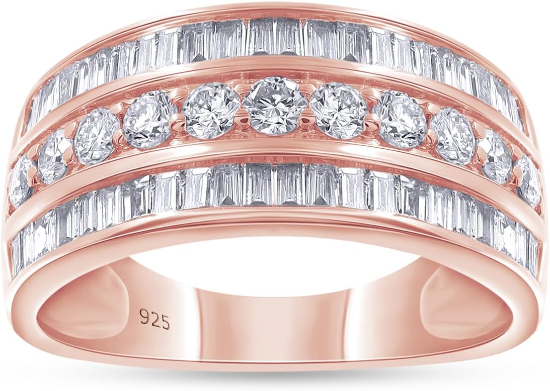1 Carat Lab Grown Diamond Wedding Bands Ring For Women & Men, 3 Row Half Eternity Stackable Promise Ring In 14K Gold Over Sterling Silver Jewelry Gifts