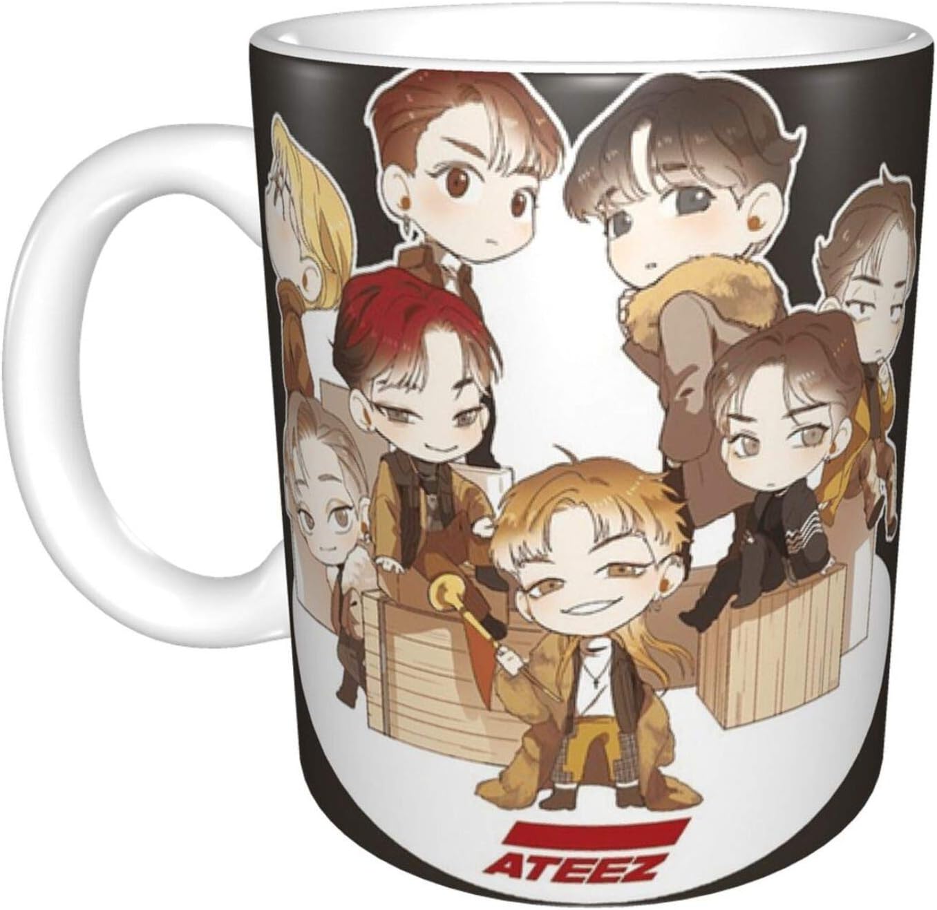 Hdadwy Ateez Chibi Unique Funny Ceramic Coffee Mug Home Office Coffee Tea Cup for Novelty Festival Gift