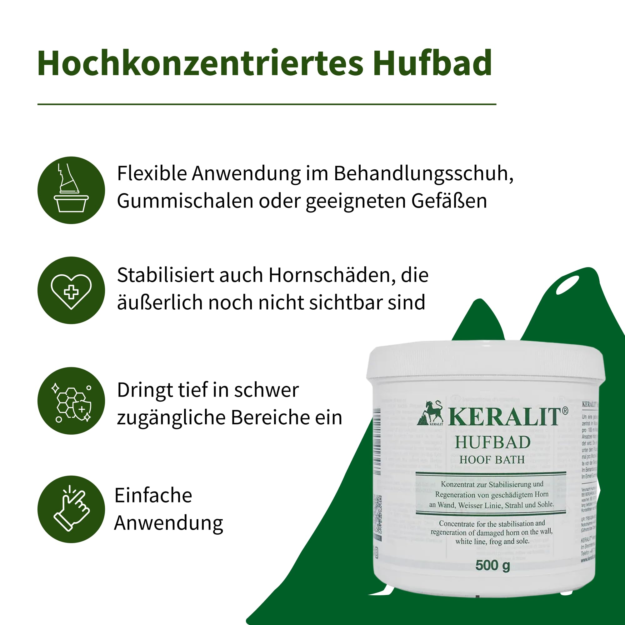Keralit Hufbad – Konzentrat für Pferde zur Stabilisierung geschädigter Hufe – bei schweren Hornzersetzungsprozesen an Hufwand, Sohle, Strahl & Weißer Linie