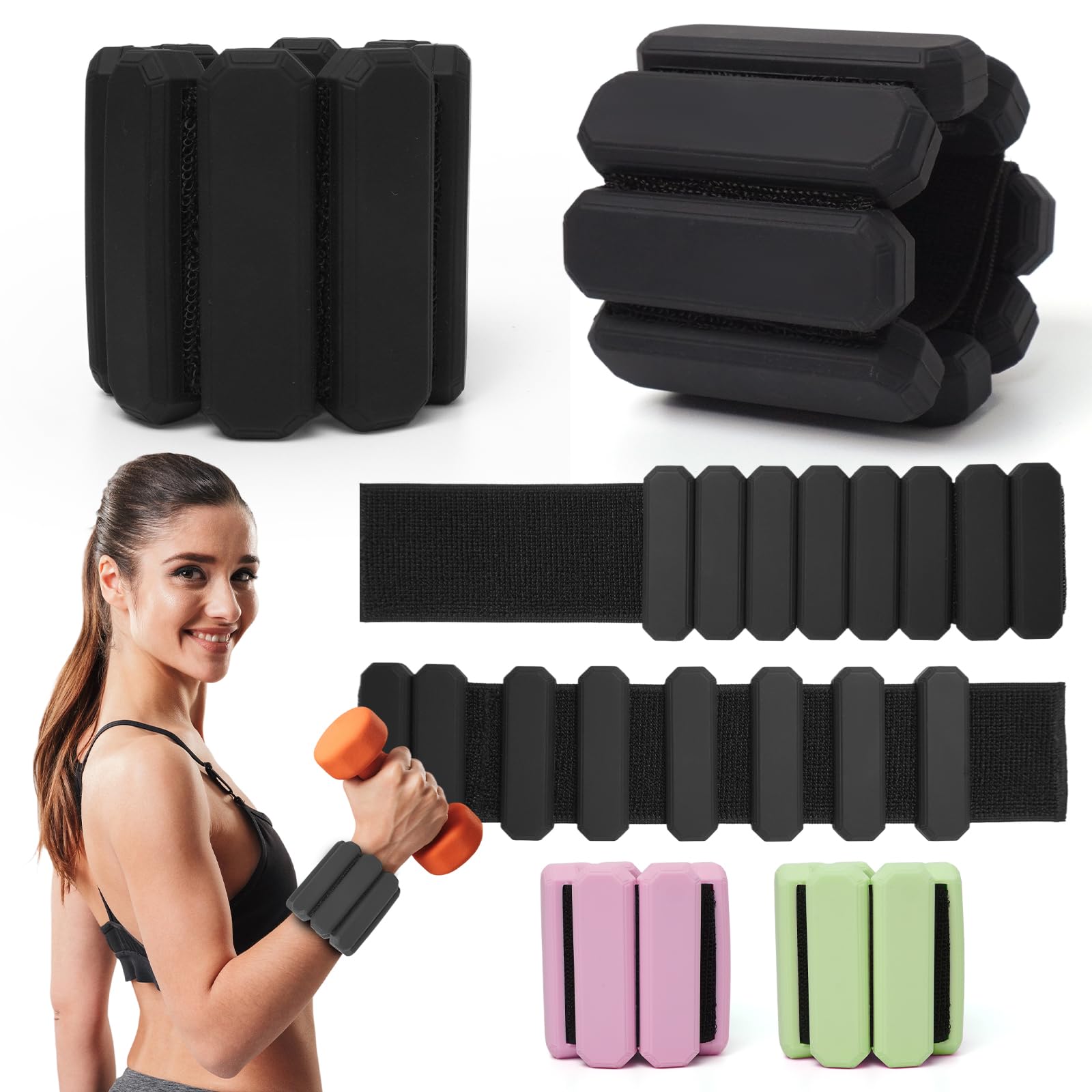 Rhswets Draagbaar gewicht voor pols en enkel - Set van 2 (elk 1 kg) - Voor yoga, dans, aerobics, hardlopen, wandelen (zwart