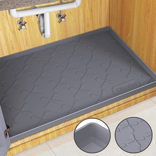 SIKADEER Tapete para debajo del fregadero para baño, impermeable, 19 x 19 pulgadas, forro de silicona debajo del fregadero, protector de estante de
