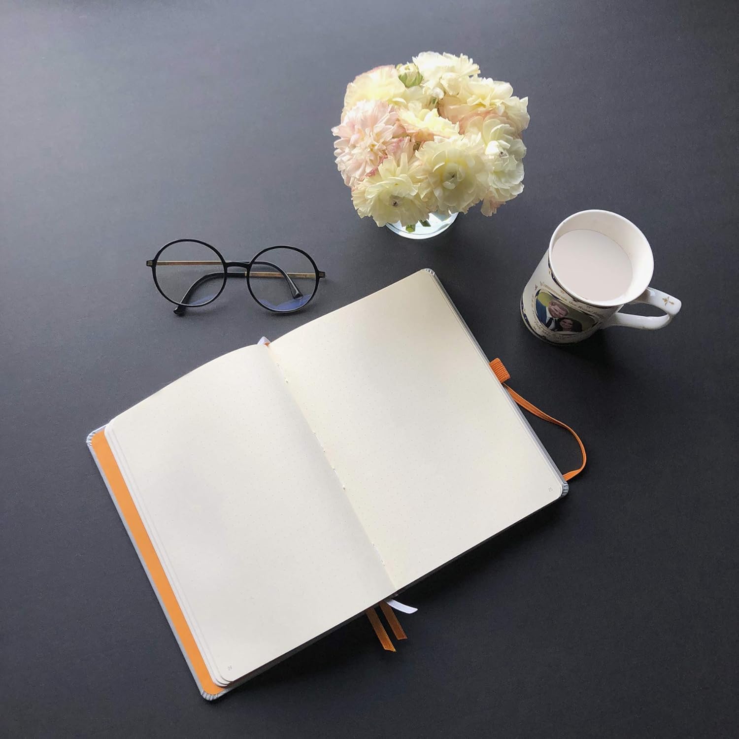Rhodia 118773C - Chocolate Bullet Journal Goalbook Rigid Notebook - A5 - Dotted Dot - 240 Pages - 90g Ivory Clairefontaine Paper - 3 Ribbons, Elastic Closure - Faux Leather Cover