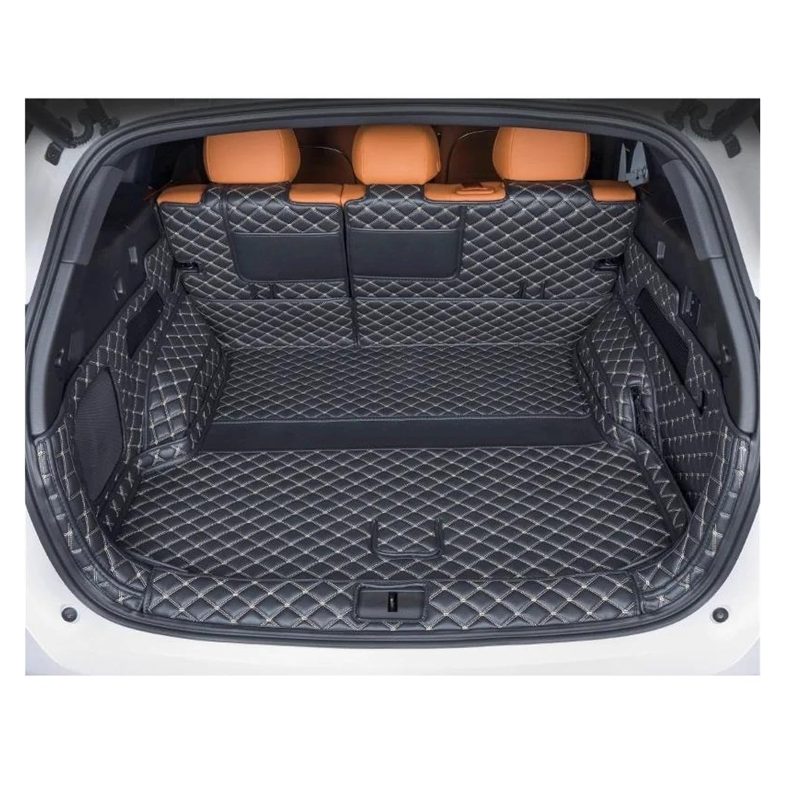 Auto Lederen Kofferbakmatten voor Xpeng X9 2024 2025, Volledige Dekking Waterdicht Antislip Tailored Cargo Tray Liners Protector,Black beige Auto Lederen Kofferbakmatten voor Xpeng X9 2024 2025, Volledige Dekking Waterdicht Antislip Tailored Cargo Tray Liners Protector,Black beige