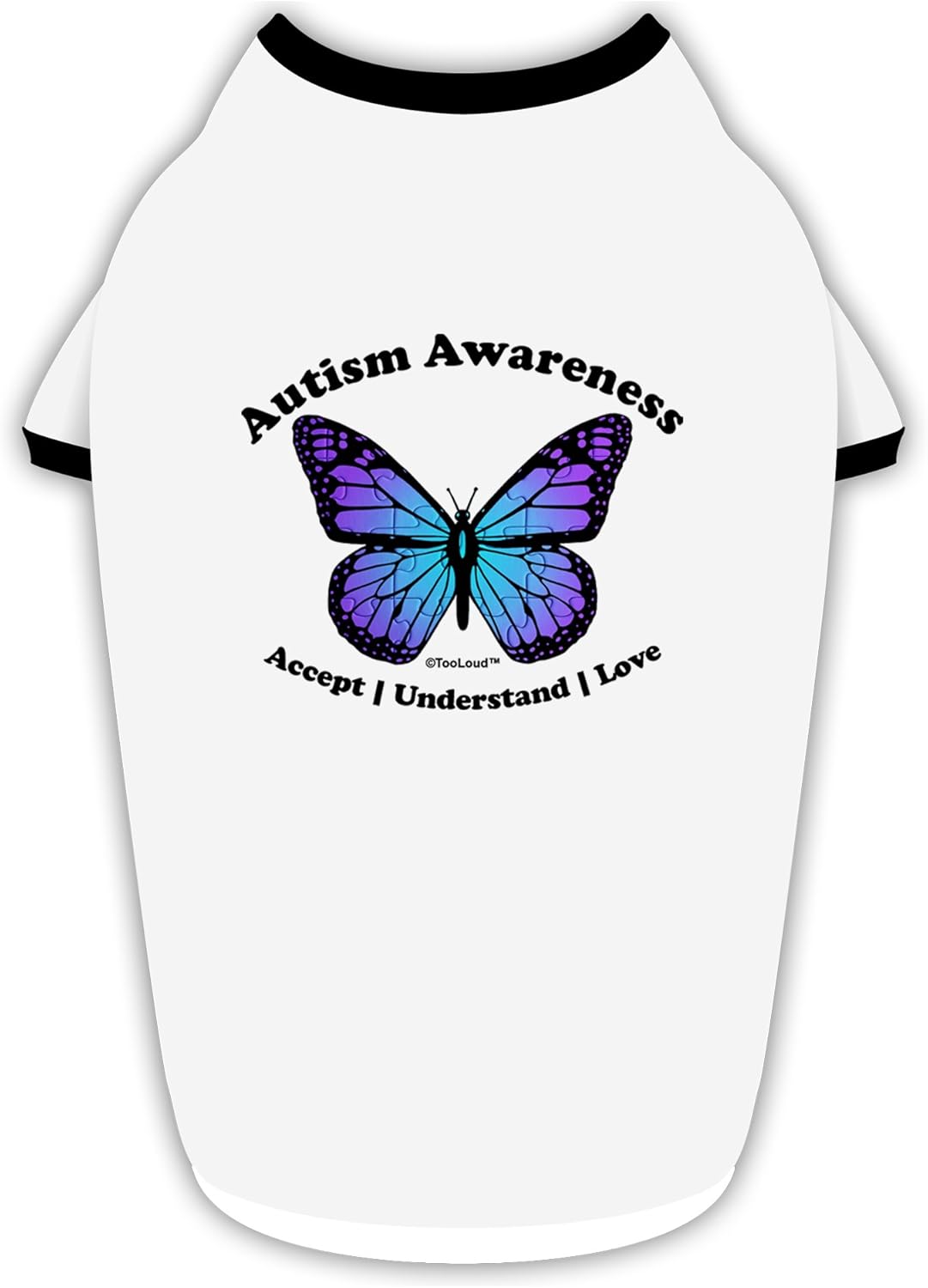 TOOLOUD Autism Awareness - Puzzle Piece Butterfly Cotton Dog Shirt White with Black Large