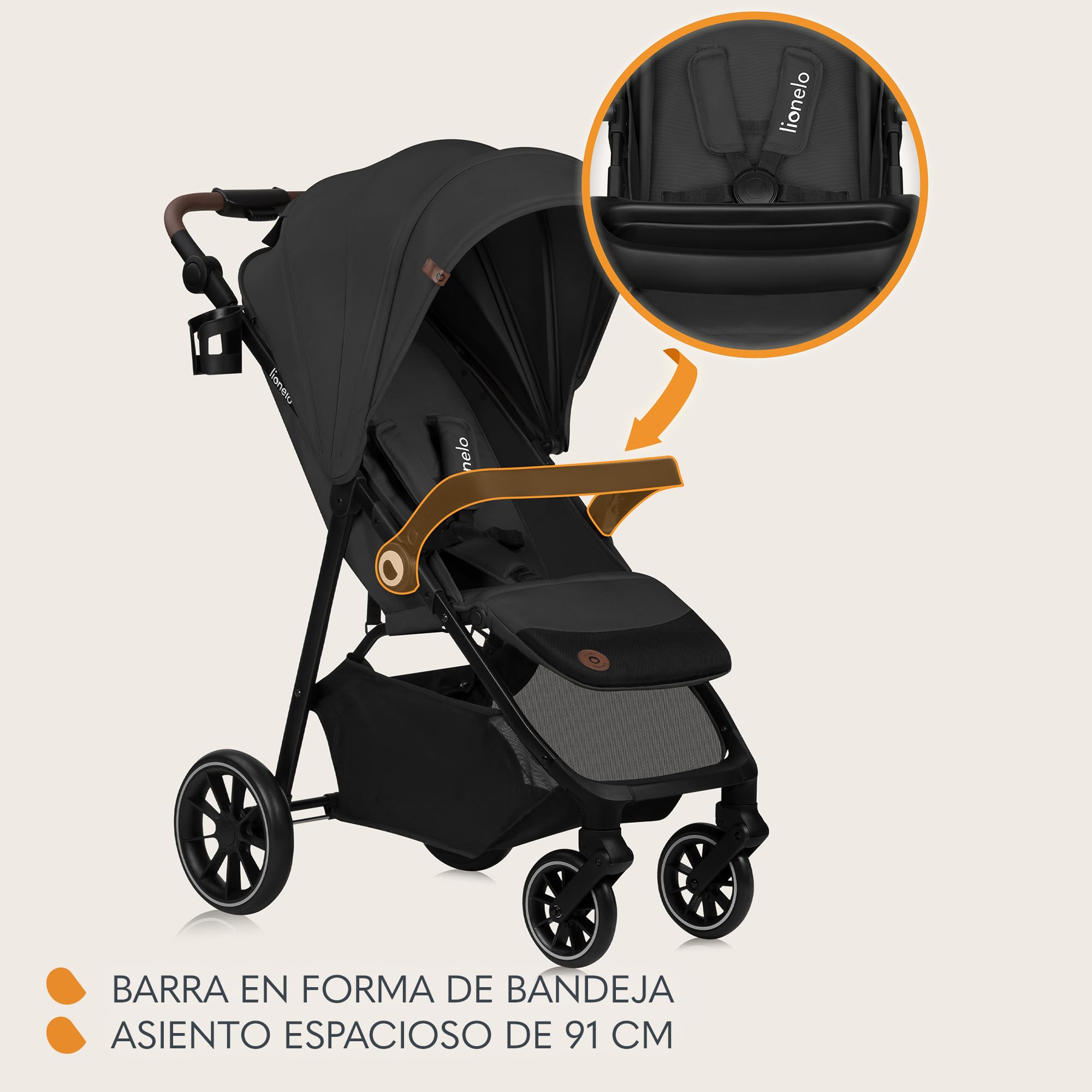 LIONELO EMMA ONE Carrito bebe hasta 22 kg de 6 m a 4 años Ruedas Giratorias 360° Suspensión Total Plegable con una Sola Mano Ajuste del Respaldo y Reposapiés Toldo XXL UPF50+ (Grey)