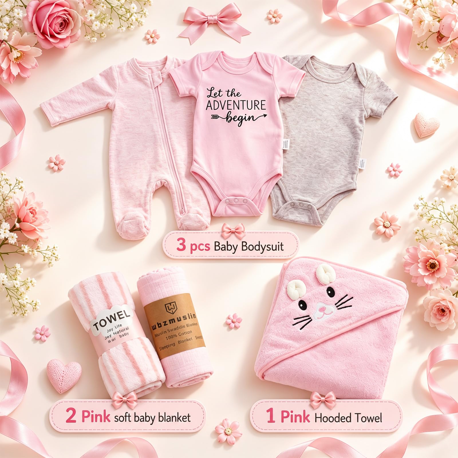 Windeltorte Baby Geschenkset Neutral - 32-teiliges Neugeborenen Set mit Hasen Plüschtier & Grußkarte im geflochtenen Korb - Luxus Geburtsgeschenk für Jungen & Mädchen, Babyparty & Taufe