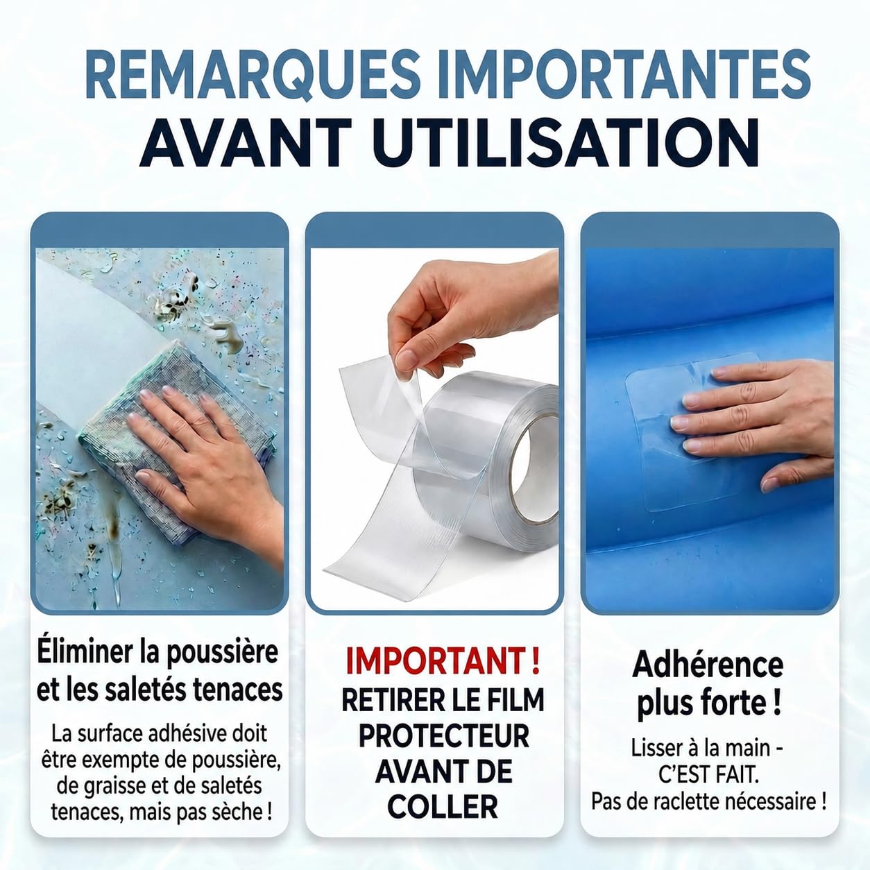 ATG® Kit réparation piscine sous l’eau scotch étanche transparent 10×150 cm ruban adhésif liner PVC