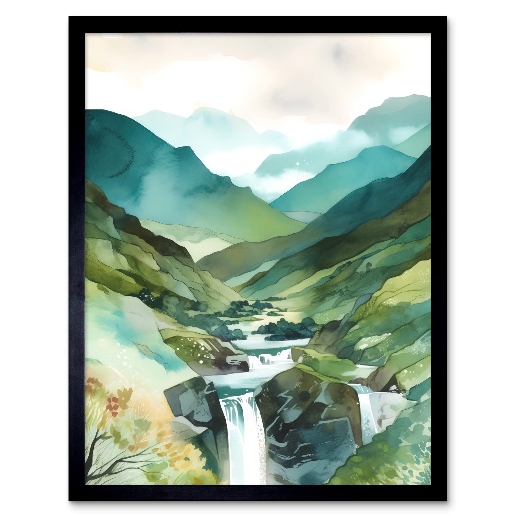 Artery8 River Cascades Waterfall in Misty Landscape Modern