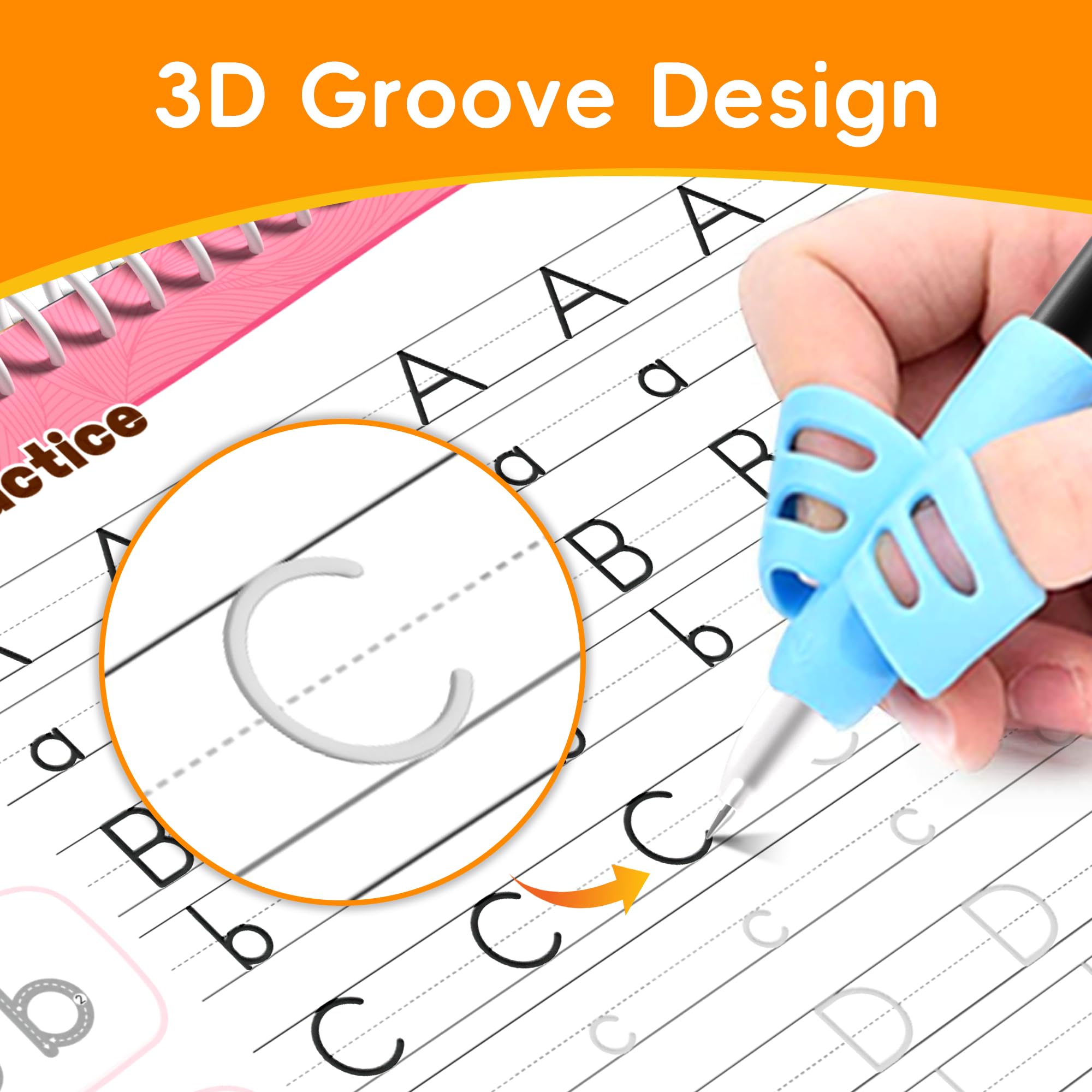 Magic Groove Practice Copybook, rowkowane pismo odręczne dla dzieci, wielokrotnego użytku, rowkowane zeszyty do pisania odręcznego w wieku 3-8 lat, do przedszkola (6 książek