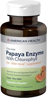 American Health Papaya Enzyme Chewables: Natural Digestion Aid, Nutrient Absorption Booster, Breath Freshener with Chlorophyll & Peppermint - Gluten-Free, Vegetarian, 250 Tablets