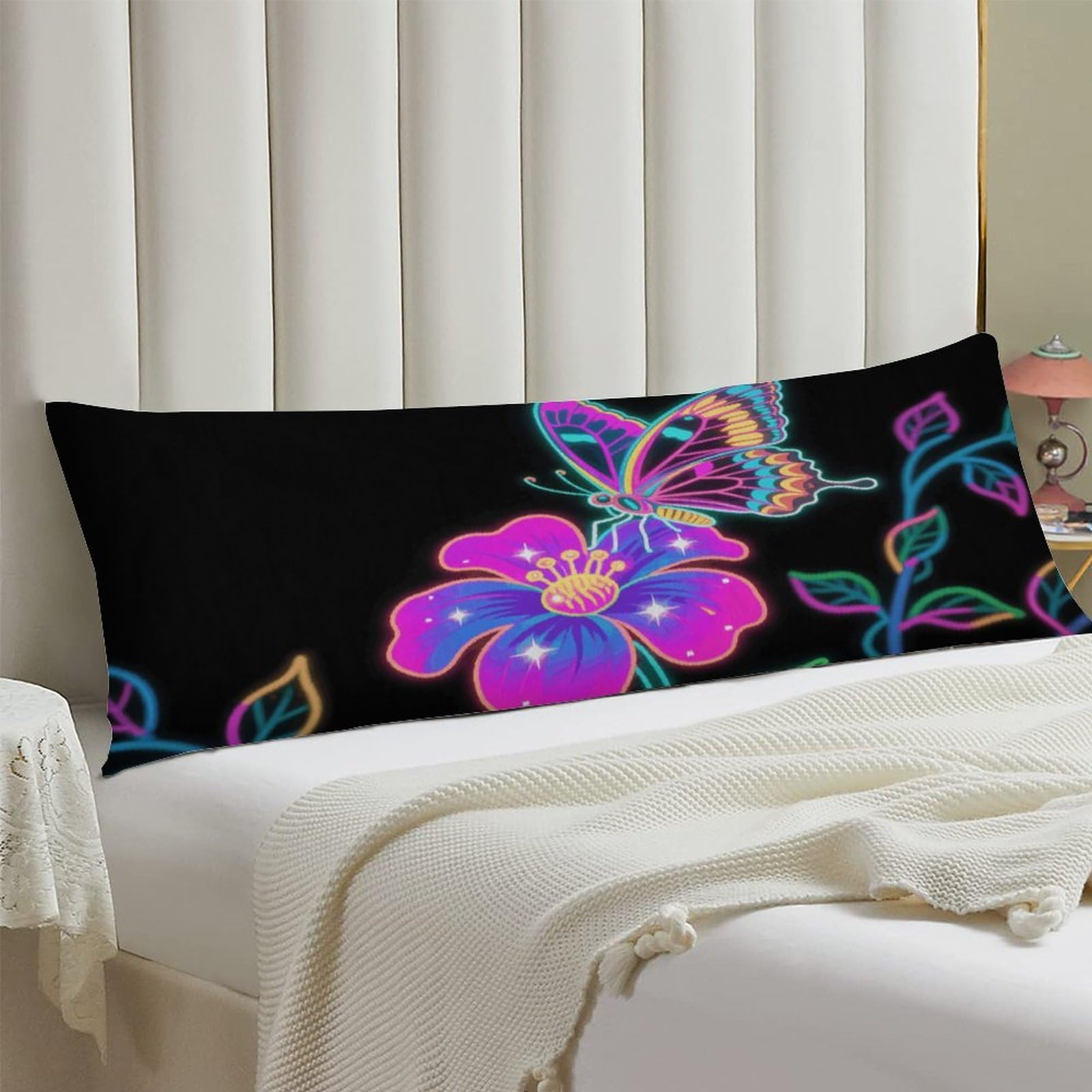 Body Pillow Cover 20x54 Long Pillow Case with Invisible Zipper Breathable Microfiber Neon Butterfly Pillowcase Soft Cozy Protector for Bedroom Couch Sofa Bed Home Decor All Seasons