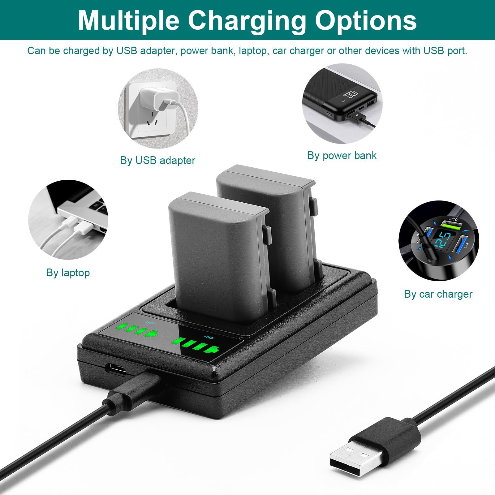 Canon NB-2L NB-2LH batteria 2 pezzi + caricatore Dual USB per EOS 350D 400D PowerShot G7 G9