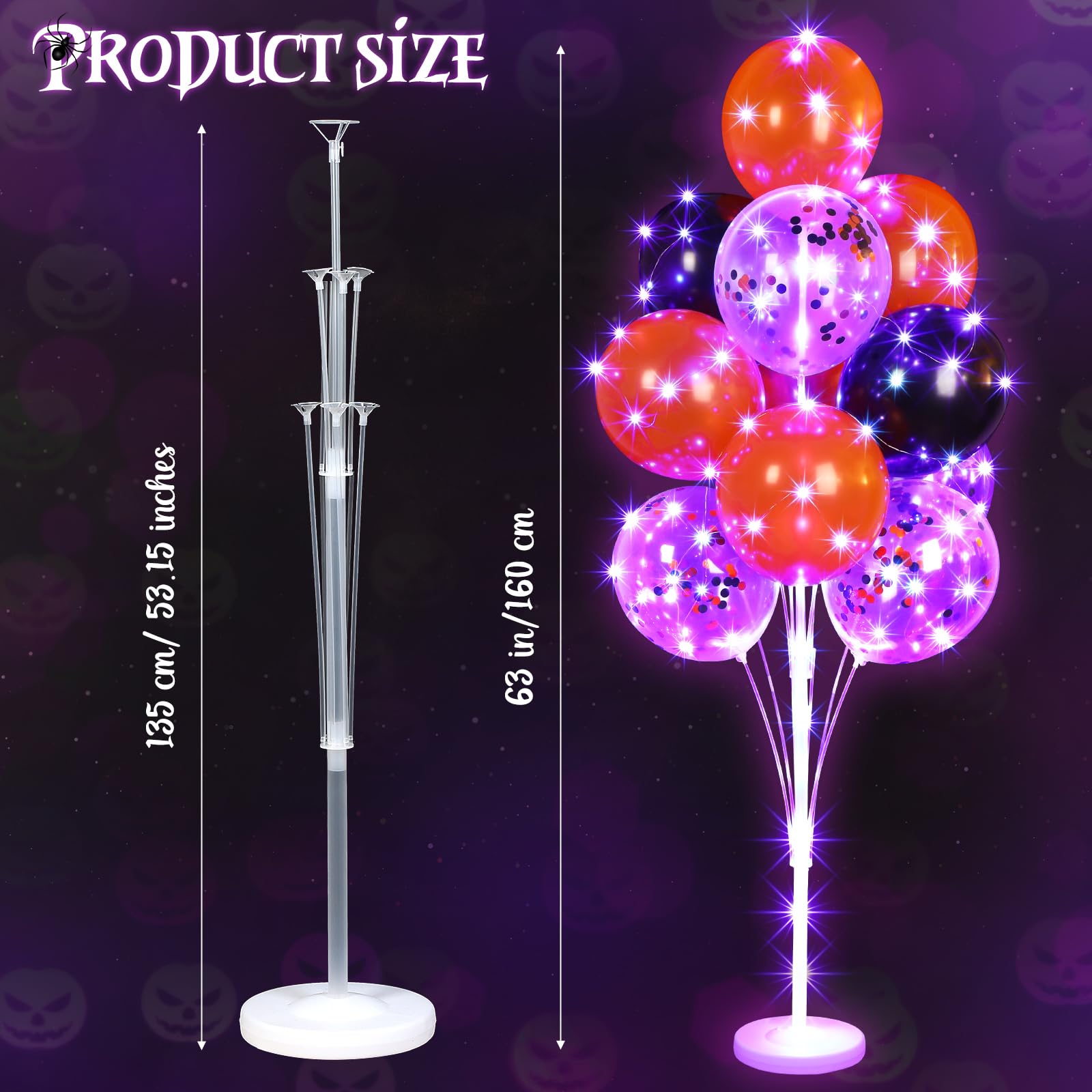 6 Set of Halloween Orange Blacks Balloon Stand Kit for Floor with Balloons Light Strings Holder Centerpieces Balloon Column Kit for Halloween Birthday Party Decoration