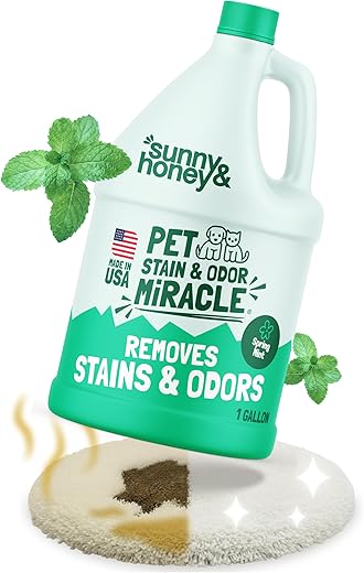 Sunny & Honey Pet Stain & Odor Miracle - 1 Gallon (128 Fl Oz), Spring Mint Scent - Carpet Shampoo, Cat Pee Enzyme Cleaner & Carpet Spot Remover for Upholstery & Mattress