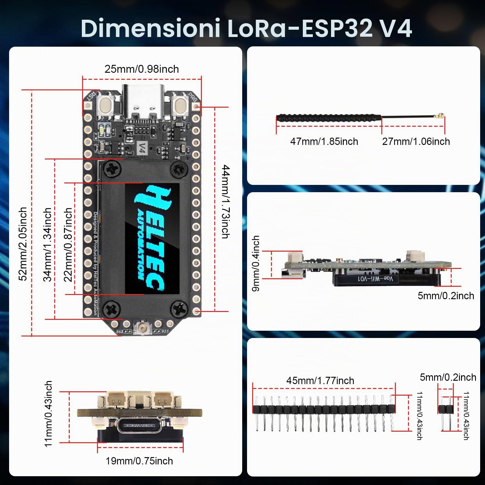 Binghe LoRa ESP32 V4 Board con Meshtastic LoRa ESP32 V4 WiFi Bluetooth Board con 0.96″ OLED Display 1262 Chip ESP32-S3R2 MCU 16M Flash Compatibile con Arduino LoRaWAN IoT Meshtastic