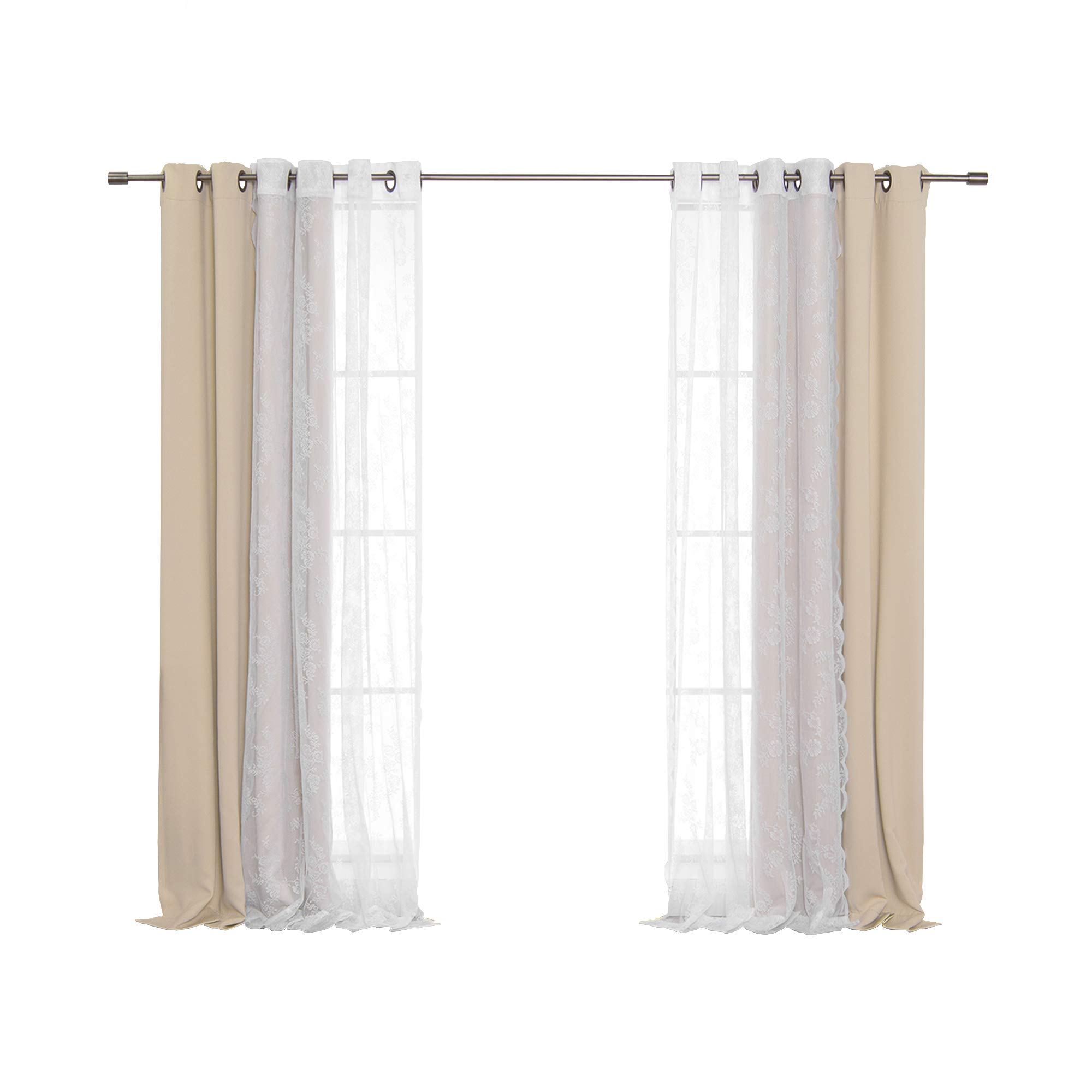 Best Home Fashion uMIXm Rose Sheers & Blackout Mix & Match Curtains - Beige - 52