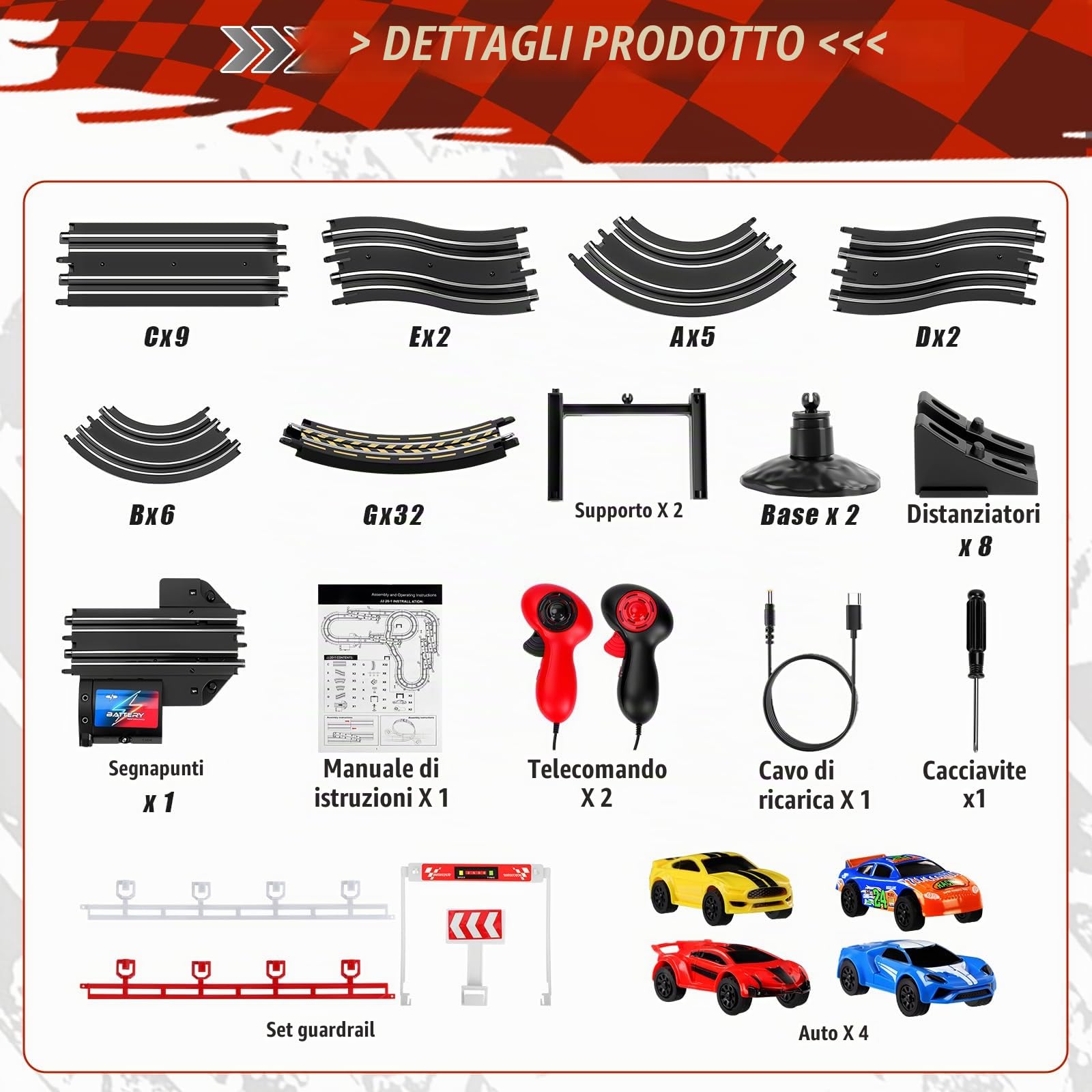 IEEILULU Piste Corsa Elettriche, 1:64 Pista Macchine Telecomandate con 4 LED Macchine Contatore 360° Cerchio, Piste Corsa Giocattoli Regali per Bambini 3 4 5 6 7 8 Anni (821CM)
